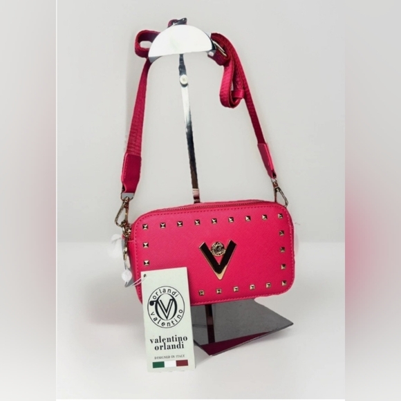 Valentino Orlandi Handbags - NWT VALENTINO ORLANDI Studded Double Zip Crossbody Camera Bag - Hot Pink